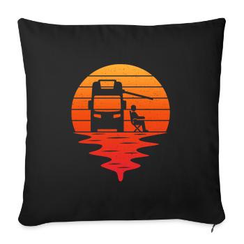 retro sunset camper motorhome caravanning - Sofa pillowcase 17,3'' x 17,3'' (45 x 45 cm) - black - Front