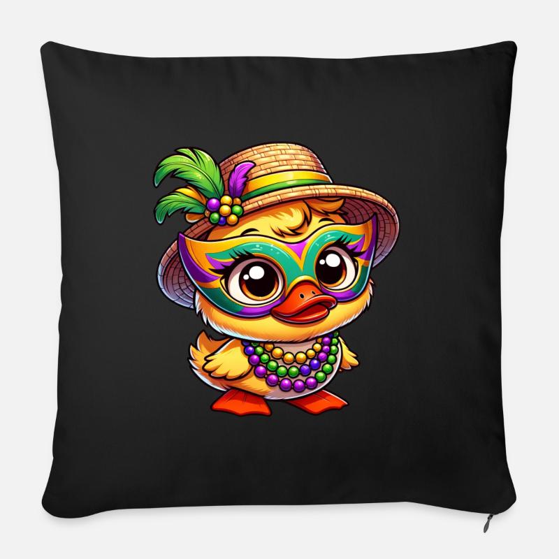 Mardi Gras Cartoon Duck - Housse de coussin décorative 45 x 45 cm - noir