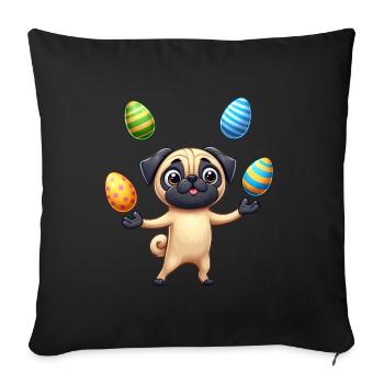 Easter Pug Juggling Eggs, Dog Artist - Sofa pillowcase 17,3'' x 17,3'' (45 x 45 cm) - black - Front