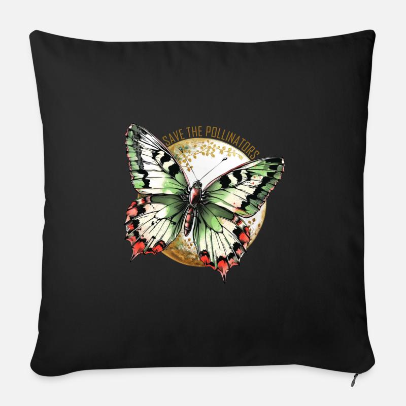 Save the Pollinators - Green Butterfly - Sofa pillowcase 17,3'' x 17,3'' (45 x 45 cm) - black