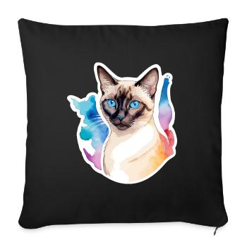 Chat siamois Aquarelles - Housse de coussin décorative 45 x 45 cm - noir - Devant