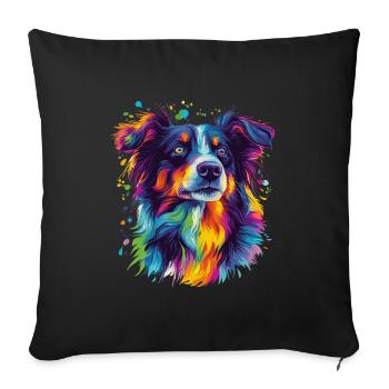 Portrait of a psychedelic Australian Shepherd - Sofa pillowcase 17,3'' x 17,3'' (45 x 45 cm) - black - Front