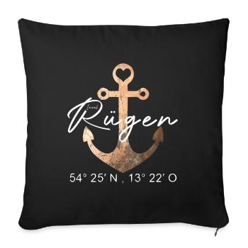 Island of Rügen - Anchor - Coordinates - Sofa pillowcase 17,3'' x 17,3'' (45 x 45 cm) - black - Front
