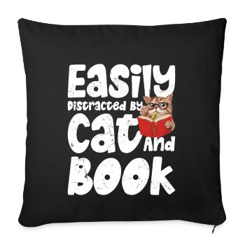 Facilement distrait par le chat et le livre - Housse de coussin décorative 45 x 45 cm - noir - Devant