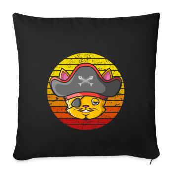 Chat pirate rétro - Housse de coussin décorative 45 x 45 cm - noir - Devant
