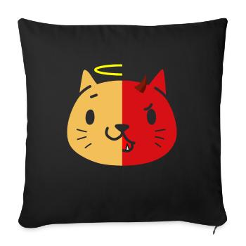 Chat à deux visages et diable T-shirt - Housse de coussin décorative 45 x 45 cm - noir - Devant
