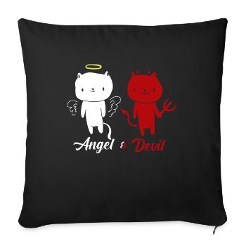 Angel and Devil Cat T-Shirt - Sofa pillowcase 17,3'' x 17,3'' (45 x 45 cm) - black - Front
