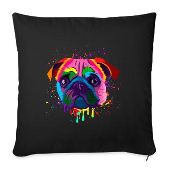 Colorful Pug Head - Sofa pillowcase 17,3'' x 17,3'' (45 x 45 cm) - black - Front
