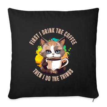 D’abord, je bois le café - Housse de coussin décorative 45 x 45 cm - noir - Devant