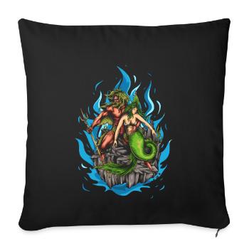 God Poseidon and Mermaid - Sofa pillowcase 17,3'' x 17,3'' (45 x 45 cm) - black - Front