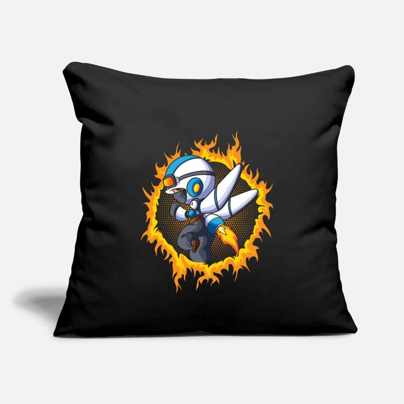 Garçon de l’espace avec fond de feu en demi-teinte Housse de coussin décorative 45 x 45 cm