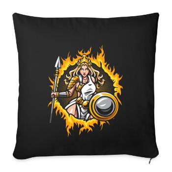 Athéna avec demi-teinte fond de feu doré - Housse de coussin décorative 45 x 45 cm - noir - Devant