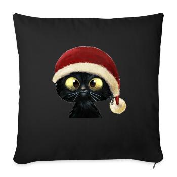 Chaton de Noël doux - Housse de coussin décorative 45 x 45 cm - noir - Devant