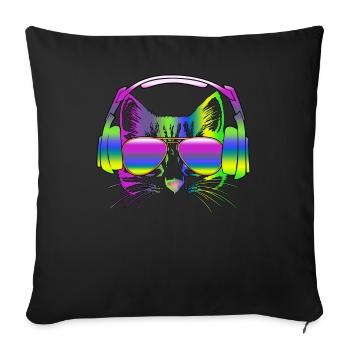 Dj Kitten Headphone - Housse de coussin décorative 45 x 45 cm - noir - Devant