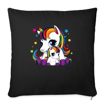 Licorne mère-enfant - Fête des mères - Housse de coussin décorative 45 x 45 cm - noir - Devant