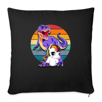 Licorne et dinosaure - Housse de coussin décorative 45 x 45 cm - noir - Devant