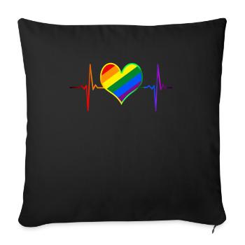 Battement de coeur de fierté LGBTQ - LGBTQ+ - Housse de coussin décorative 45 x 45 cm - noir - Devant
