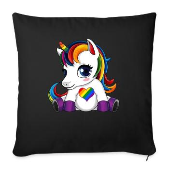 Licorne mignonne LGBTQ - Housse de coussin décorative 45 x 45 cm - noir - Devant