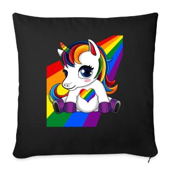 Licorne avec coeur de couleur LGBTQ - Fierté LGBTQ - Housse de coussin décorative 45 x 45 cm - noir - Devant