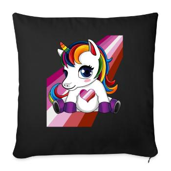 Einhorn mit Lesben Flagge Herz - LGBTQ Lesben - Sofakissenbezug 45 x 45 cm - Schwarz - Vorne
