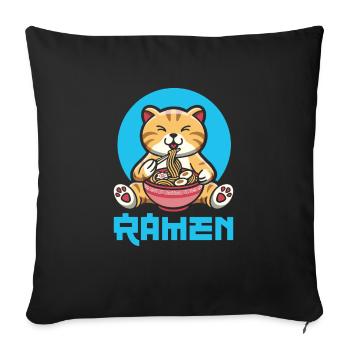 Ramen de chat drôle pour tout le monde - Housse de coussin décorative 45 x 45 cm - noir - Devant