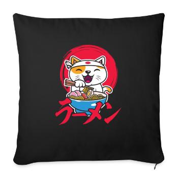 Ramen de chat drôle pour tout le monde - Housse de coussin décorative 45 x 45 cm - noir - Devant