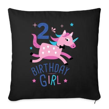 2. Geburtstag Mädchen 2 Jahre Licorn Einhorn - Sofakissenbezug 45 x 45 cm - Schwarz - Vorne