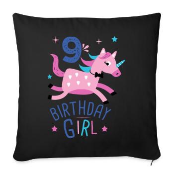 9. Geburtstag Mädchen 9 Jahre Licorn Einhorn - Sofakissenbezug 45 x 45 cm - Schwarz - Vorne