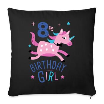 8. Geburtstag Mädchen 8 Jahre Licorn Unicorn - Sofakissenbezug 45 x 45 cm - Schwarz - Vorne