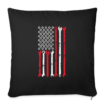 Voiture de garage mécanique avec drapeau américain - Housse de coussin décorative 45 x 45 cm - noir - Devant