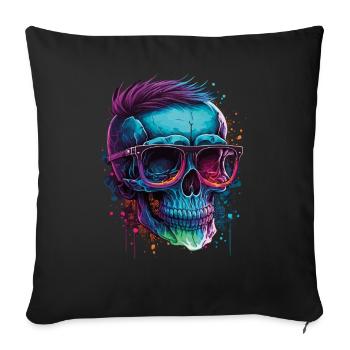 Crâne de hipster brillant avec des lunettes de soleil - Housse de coussin décorative 45 x 45 cm - noir - Devant
