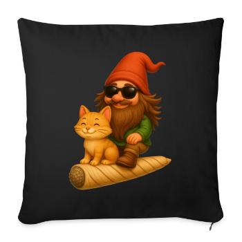 Cooler Zwerg mit Katze auf Joint fliegend - Weed - Sofakissenbezug 45 x 45 cm - Schwarz - Vorne