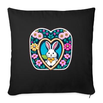 Lapin de Pâques Beaucoup de fleurs - Housse de coussin décorative 45 x 45 cm - noir - Devant