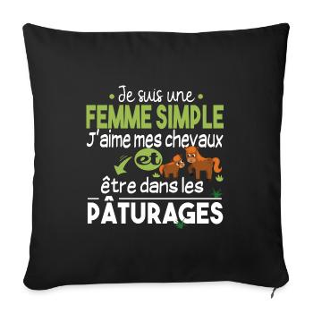 Cheval Poney Equestre Chevaux Cadeau Pâturage - Housse de coussin décorative 45 x 45 cm - noir - Devant