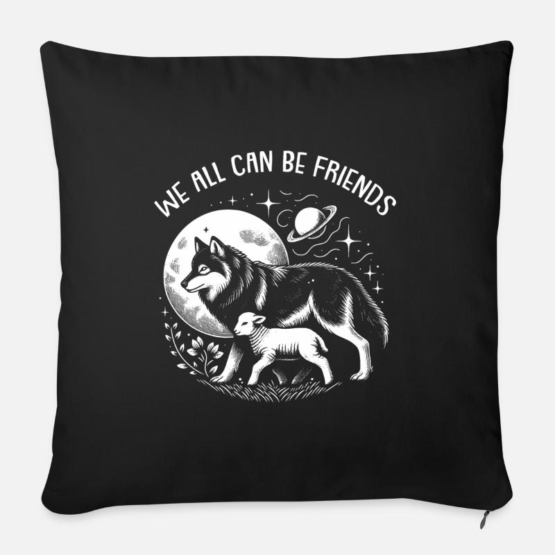 Wolf und Lamm wir können alle Freunde sein - Sofakissenbezug 45 x 45 cm - Schwarz