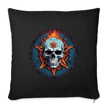 Flammes de crâne et de pentagramme en cercle - Housse de coussin décorative 45 x 45 cm - noir - Devant