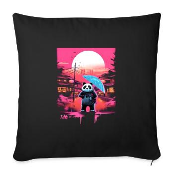 Synthwave Panda with umbrella - Sofakissenbezug 45 x 45 cm - Schwarz - Vorne