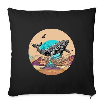 Psychedelic Desert with Flying Whale - Sofa pillowcase 17,3'' x 17,3'' (45 x 45 cm) - black - Front