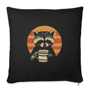 raton laveur avec tasse à café Vintage - Housse de coussin décorative 45 x 45 cm - noir - Devant