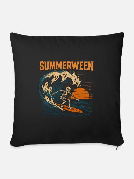 Summerween Surfing Skeleton - Halloween Design - Sofakissenbezug 45 x 45 cm - Schwarz