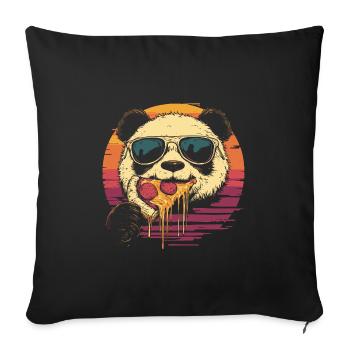 Panda in sunglasses eating pizza - Sofa pillowcase 17,3'' x 17,3'' (45 x 45 cm) - black - Front