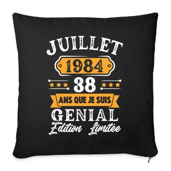 Cadeau D'anniversaire 38 Ans juillet 1984 Rétro - Housse de coussin décorative 45 x 45 cm - noir - Devant