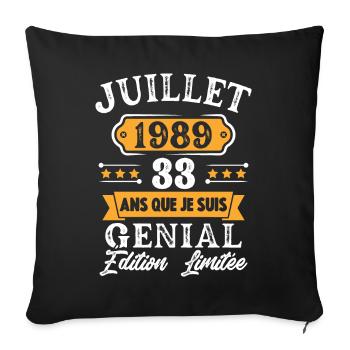 Cadeau D'anniversaire 33 Ans juillet 1989 Rétro - Housse de coussin décorative 45 x 45 cm - noir - Devant