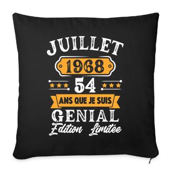 Cadeau D'anniversaire 54 Ans juillet 1968 Rétro - Housse de coussin décorative 45 x 45 cm - noir - Devant