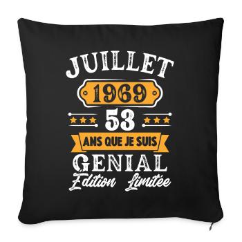 Cadeau D'anniversaire 53 Ans juillet 1969 Rétro - Housse de coussin décorative 45 x 45 cm - noir - Devant