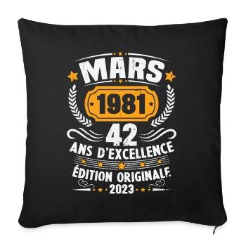 Cadeau D'anniversaire 42 Ans Mars 1981 Vintage - Housse de coussin décorative 45 x 45 cm - noir - Devant