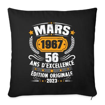 Cadeau D'anniversaire 56 Ans Mars 1967 Vintage - Housse de coussin décorative 45 x 45 cm - noir - Devant