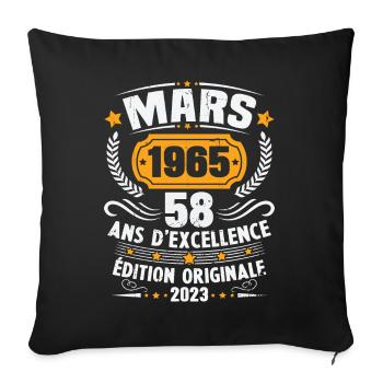 Cadeau D'anniversaire 58 Ans Mars 1965 Vintage - Housse de coussin décorative 45 x 45 cm - noir - Devant