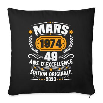 Cadeau D'anniversaire 49 Ans Mars 1974 Vintage - Housse de coussin décorative 45 x 45 cm - noir - Devant