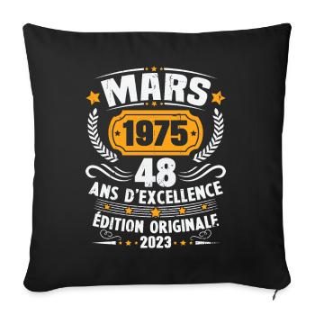 Cadeau D'anniversaire 48 Ans Mars 1975 Vintage - Housse de coussin décorative 45 x 45 cm - noir - Devant